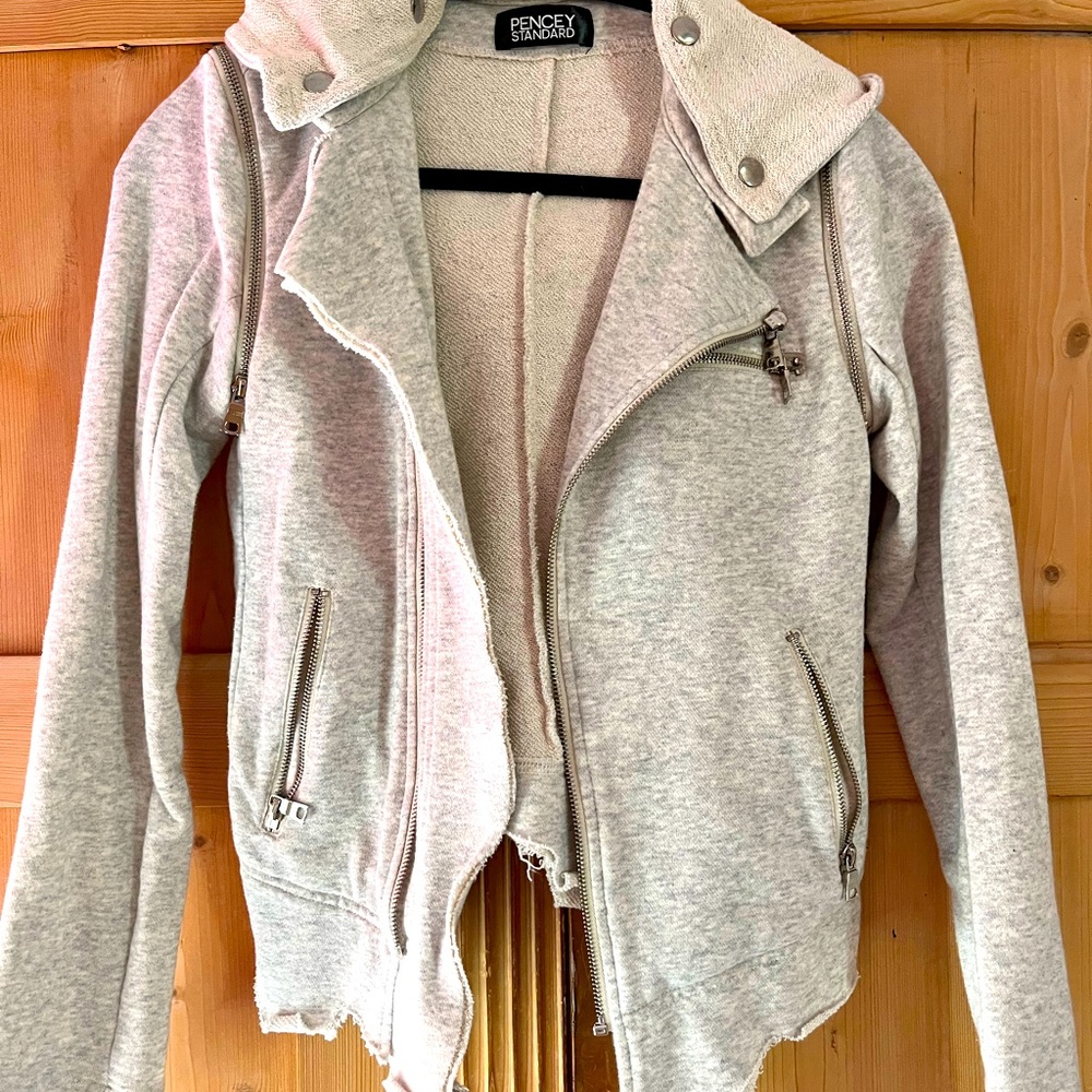 Moto jacket/vest with removable sleeves n sweatshirt material, size XS